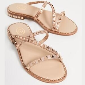 ASH Peace Studded Slide Sandals Rose Gold Metallic Leather Size 39 Pyramid Stud